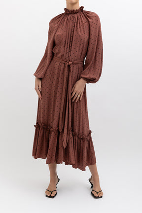 Spotted Maxi Dress With Tie Belt