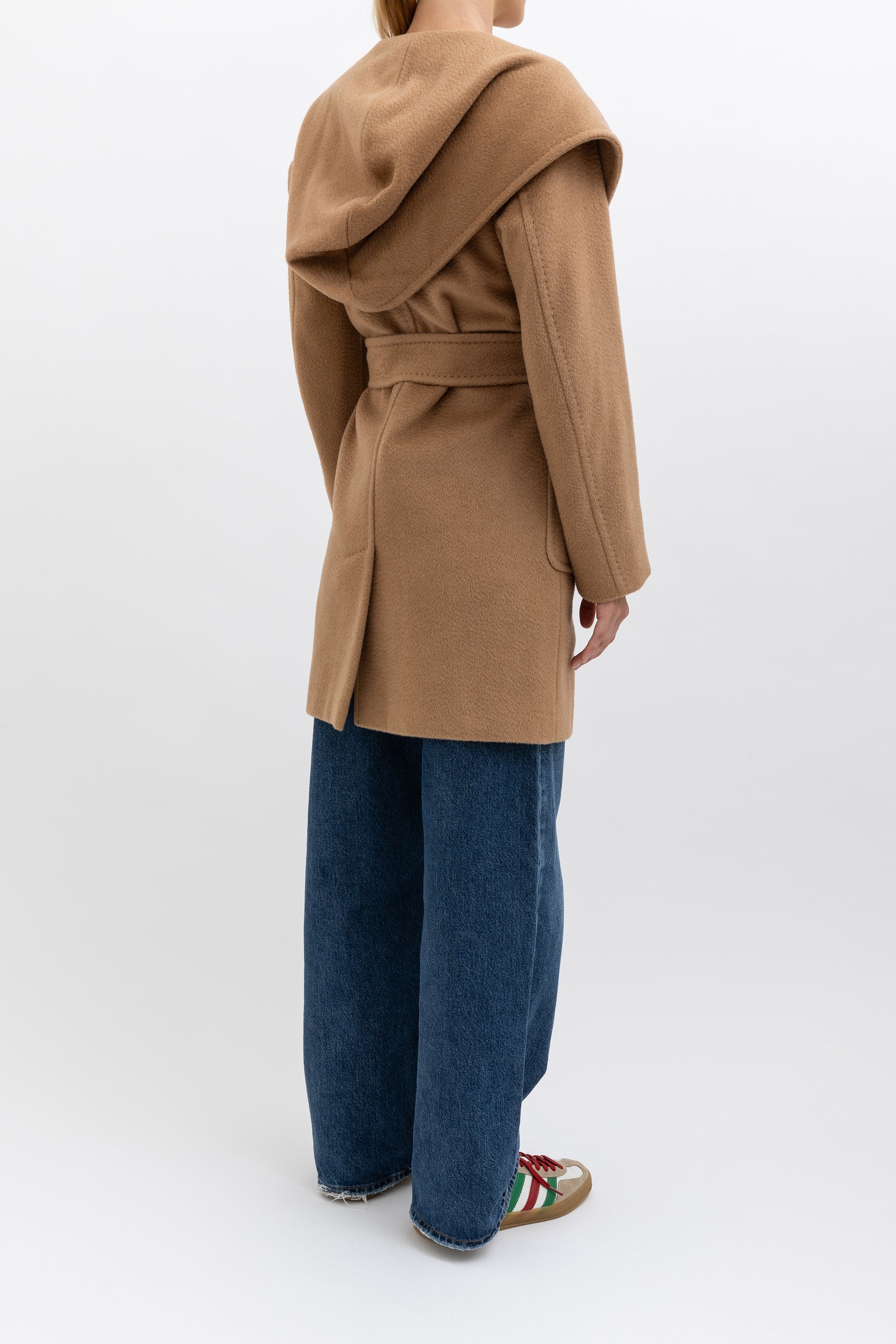 Camel Hair Mid Length Hooded Coat