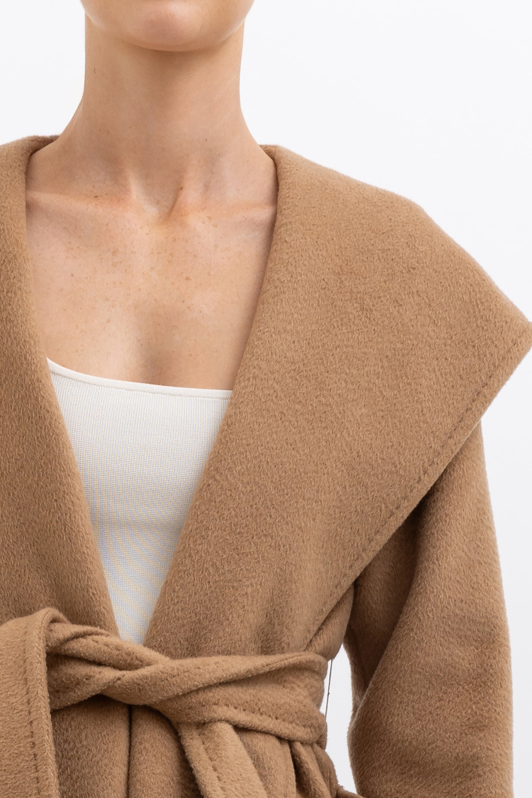 Camel Hair Mid Length Hooded Coat