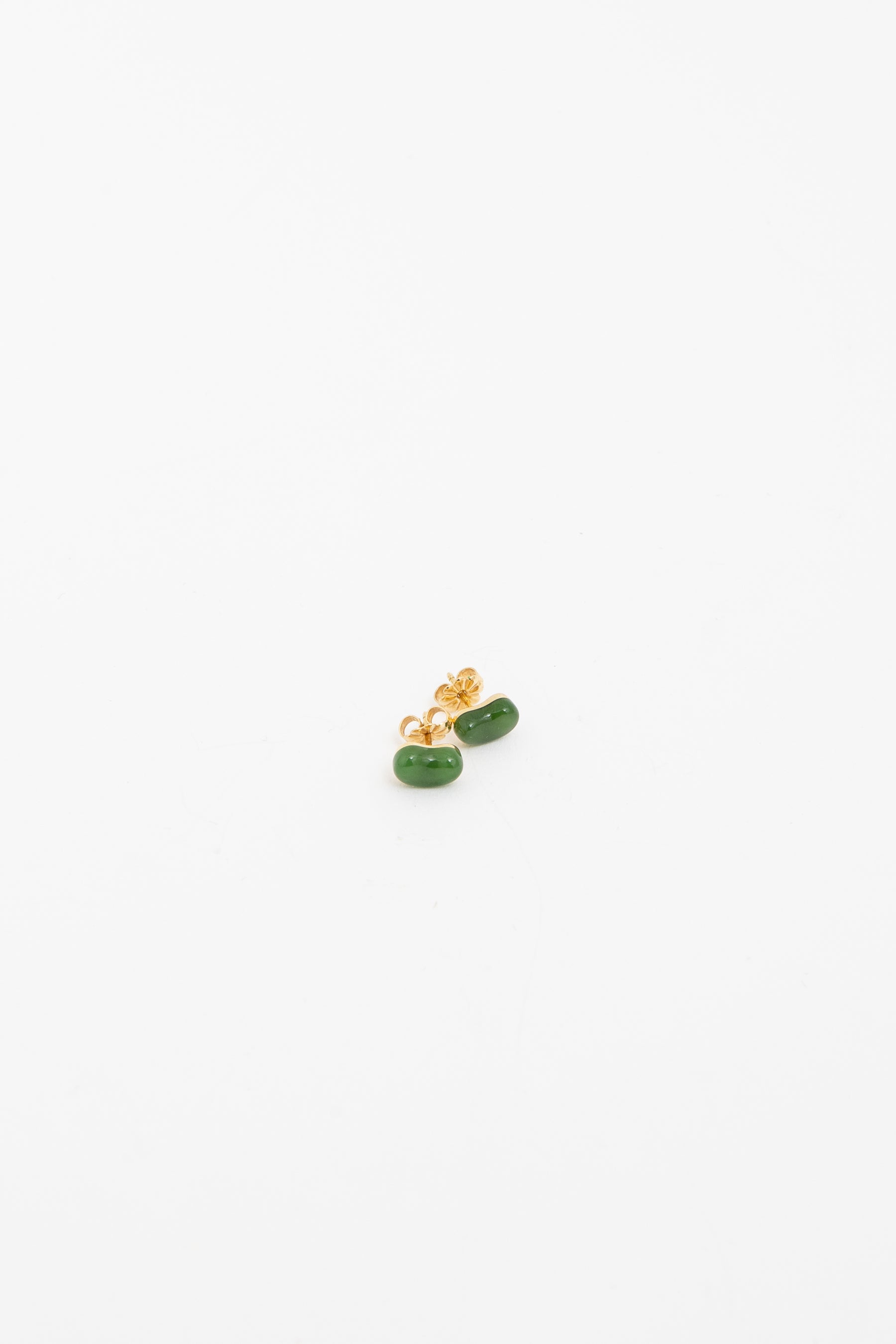 Gold And Jade Bean Stud Earring