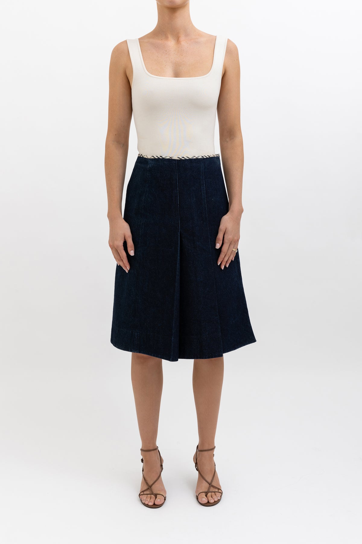 Denim Knee Length Wrap Skirt