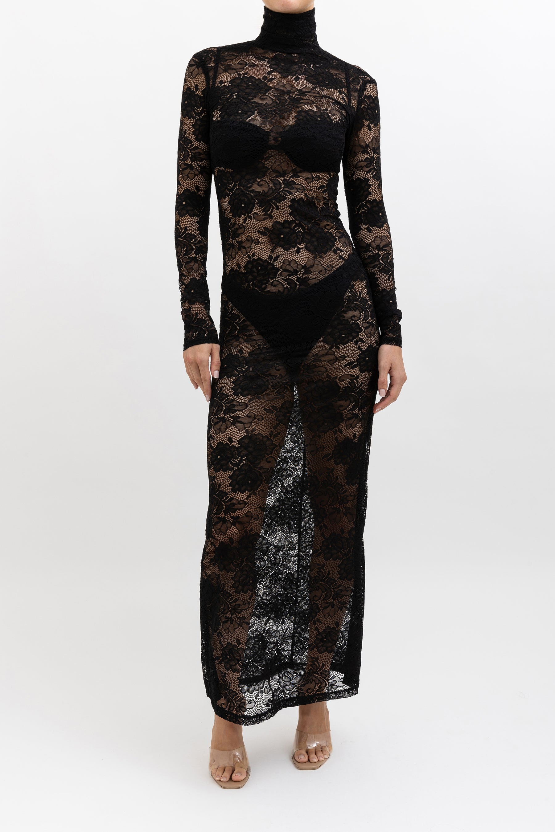 Black Lace Long Sleeve Maxi Dress