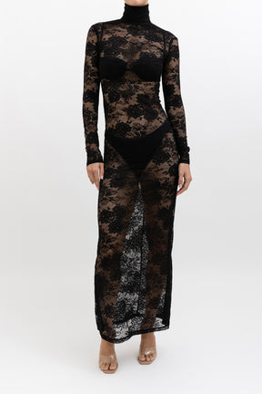 Black Lace Long Sleeve Maxi Dress