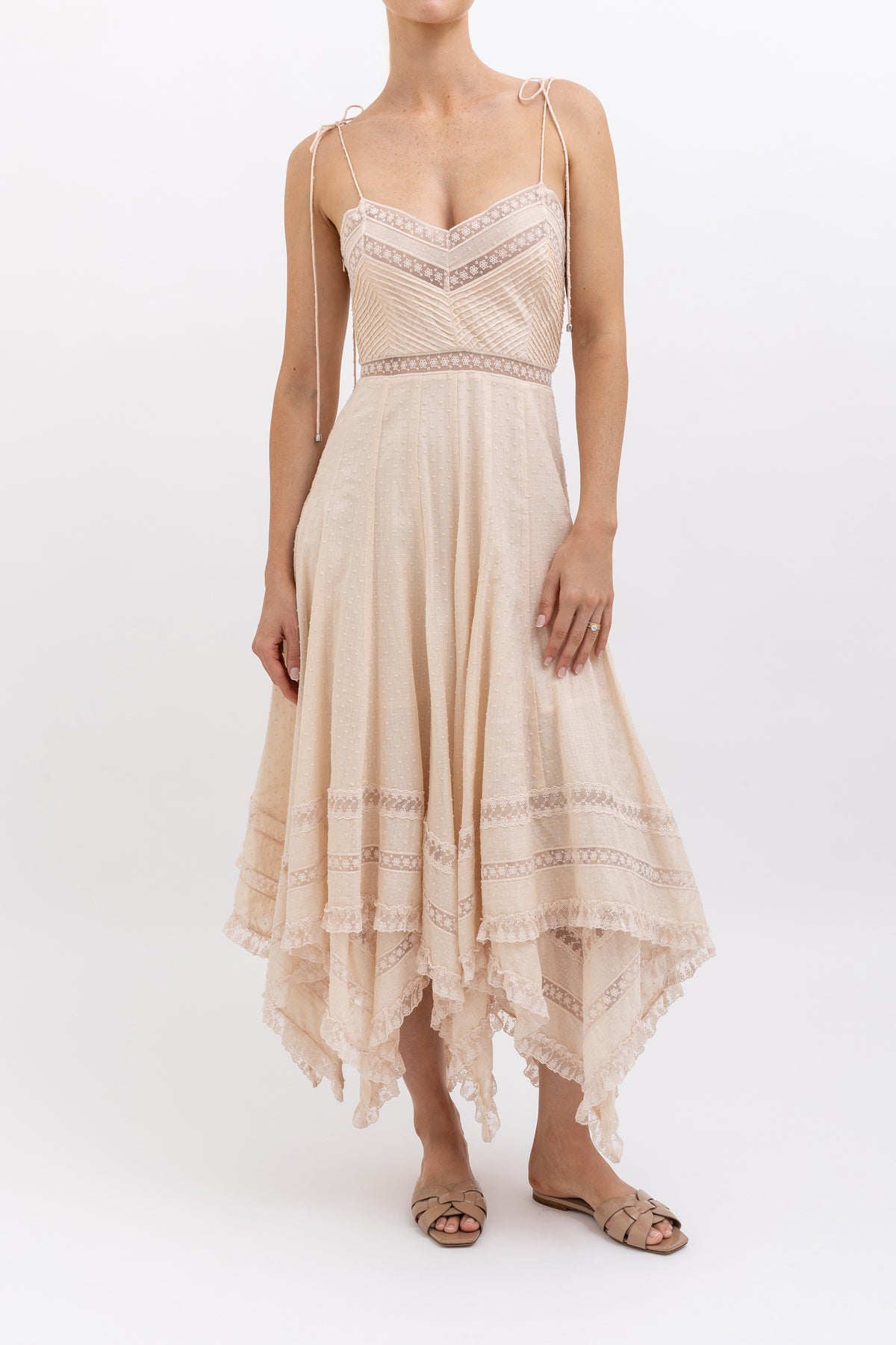 Lace Trimmed Handkerchief Midi Dress