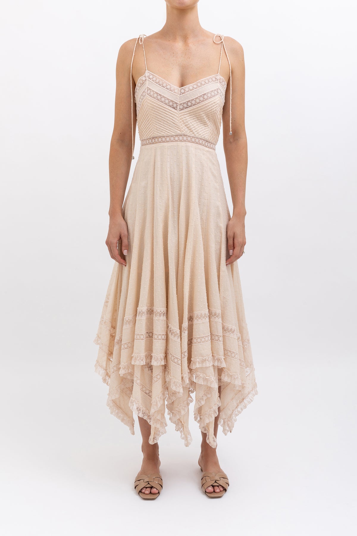 Lace Trimmed Handkerchief Midi Dress