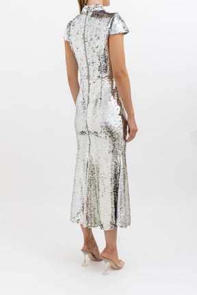 Sequin Twist Neck Midi Dress