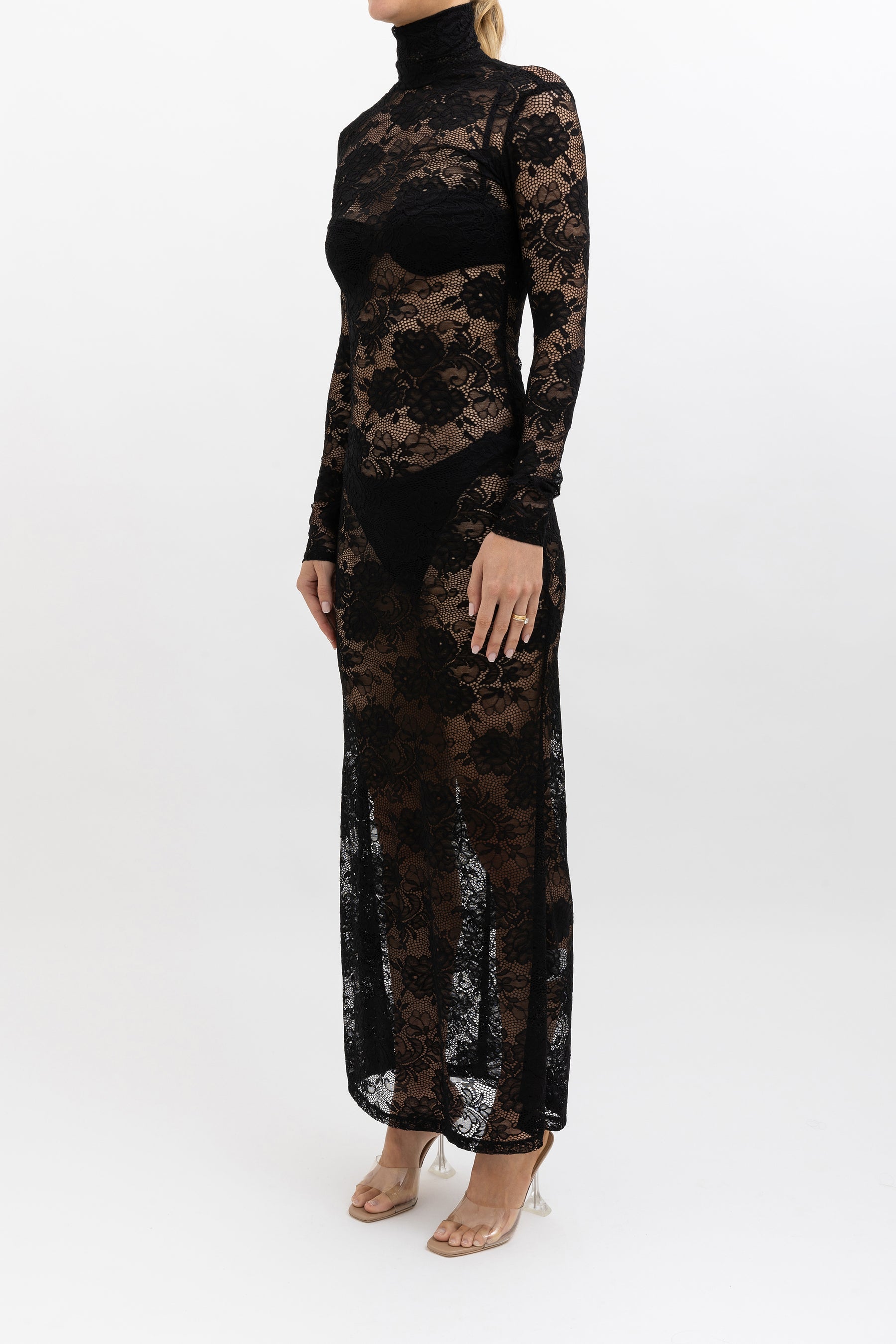 Black Lace Long Sleeve Maxi Dress