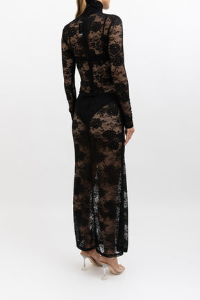 Black Lace Long Sleeve Maxi Dress