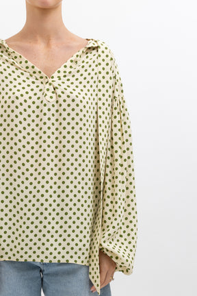 Spotted Tie Neck Blouse