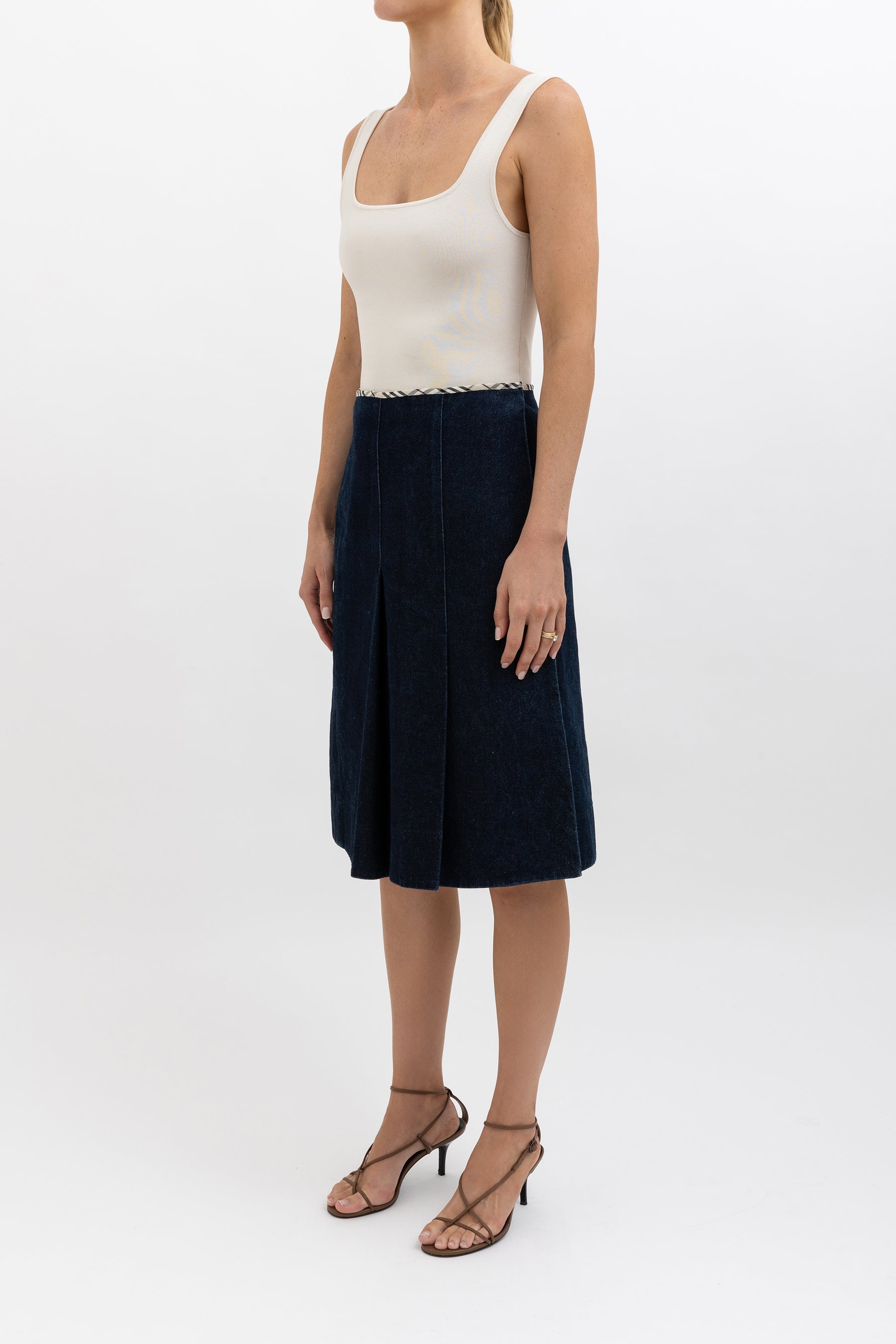 Denim Knee Length Wrap Skirt