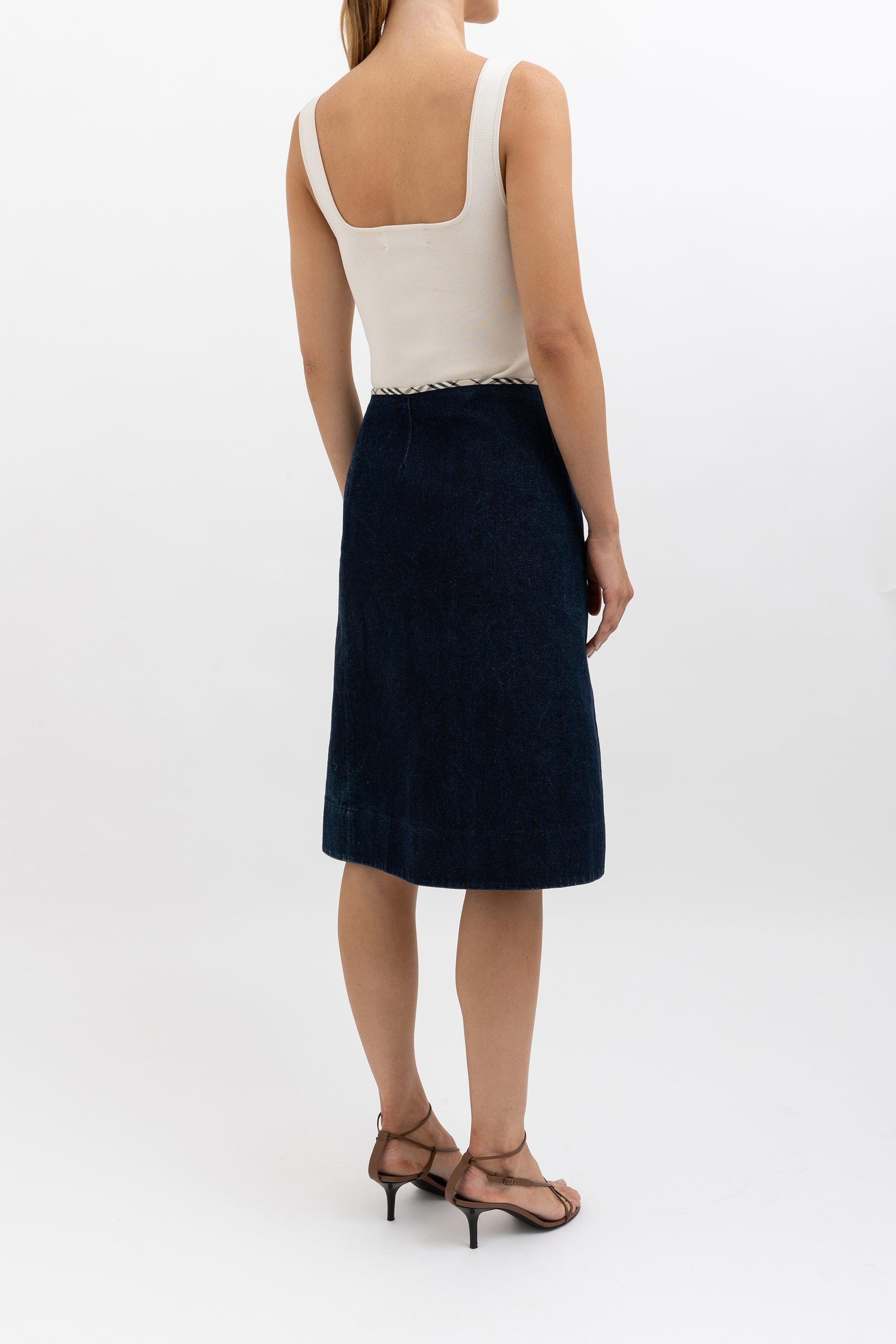 Denim Knee Length Wrap Skirt