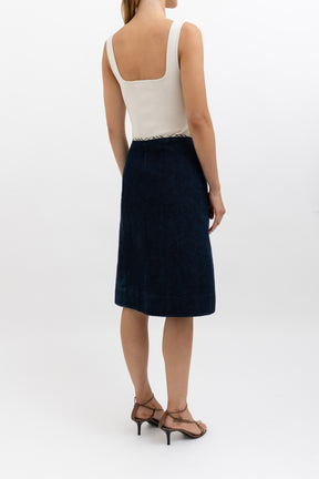 Denim Knee Length Wrap Skirt