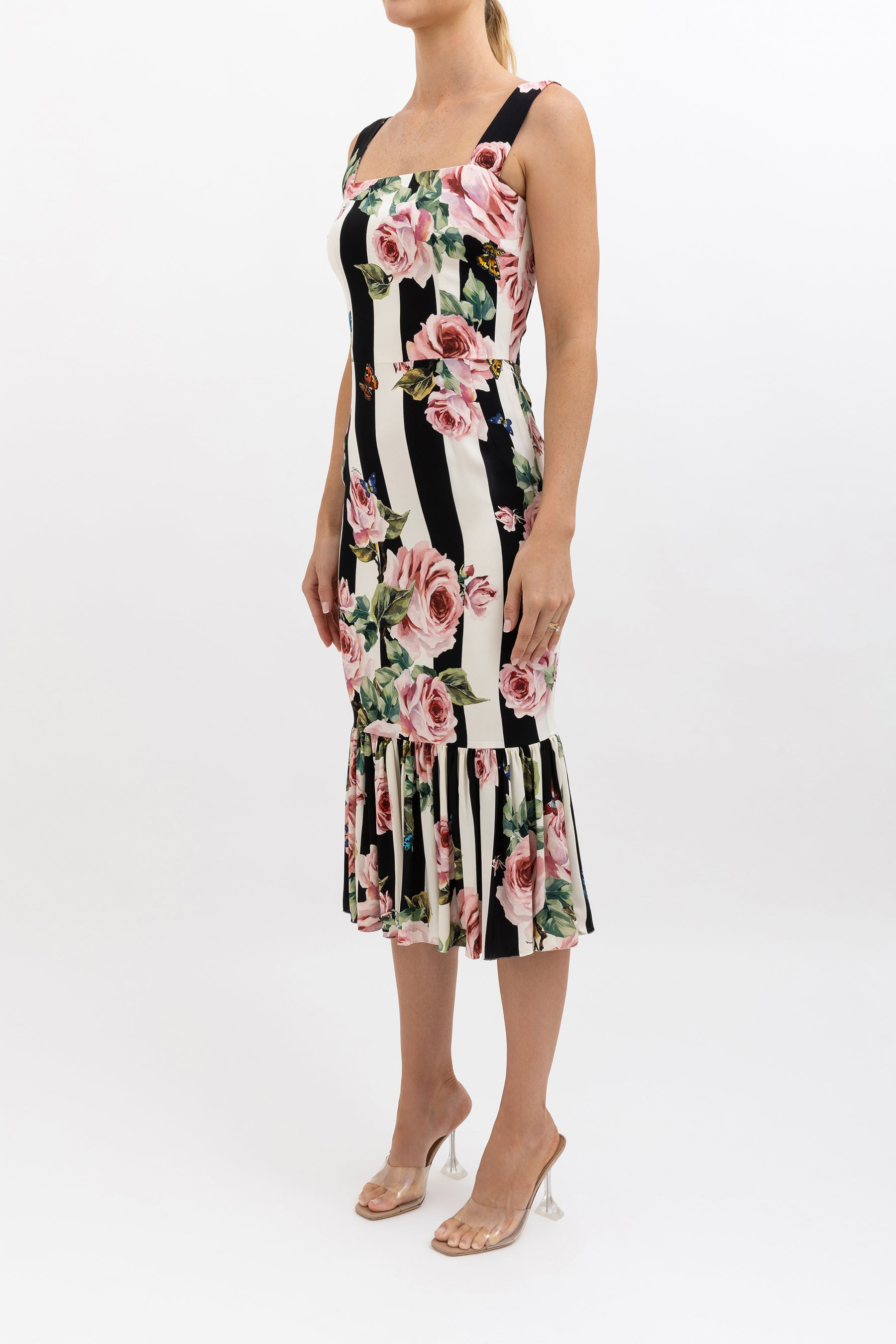 Striped Rose Print Dress