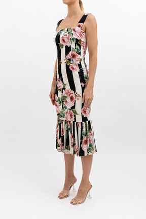 Striped Rose Print Dress