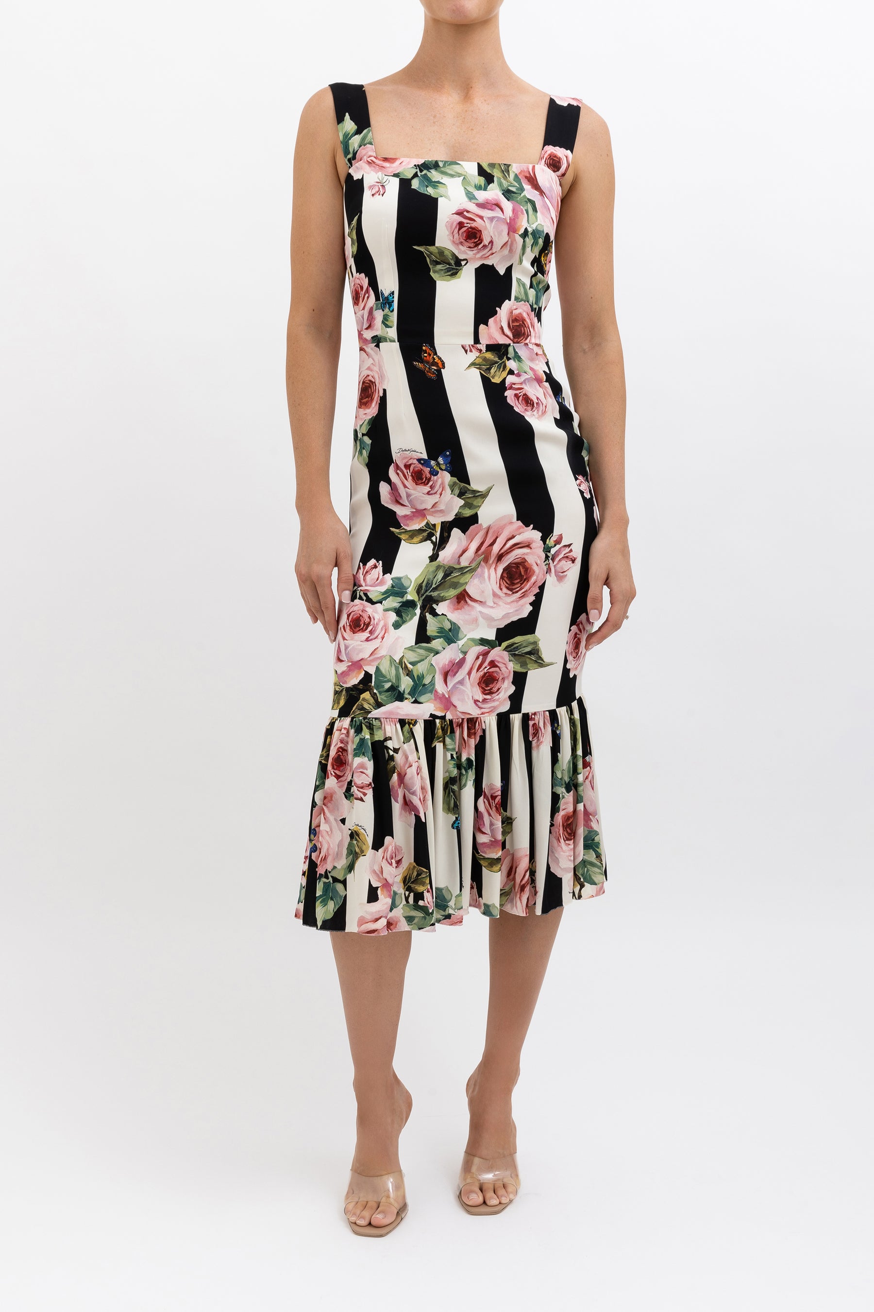 Striped Rose Print Dress