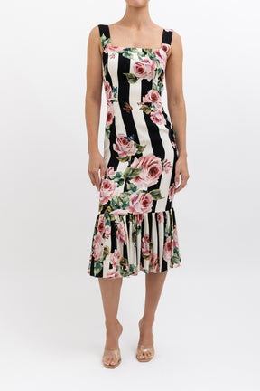 Striped Rose Print Dress