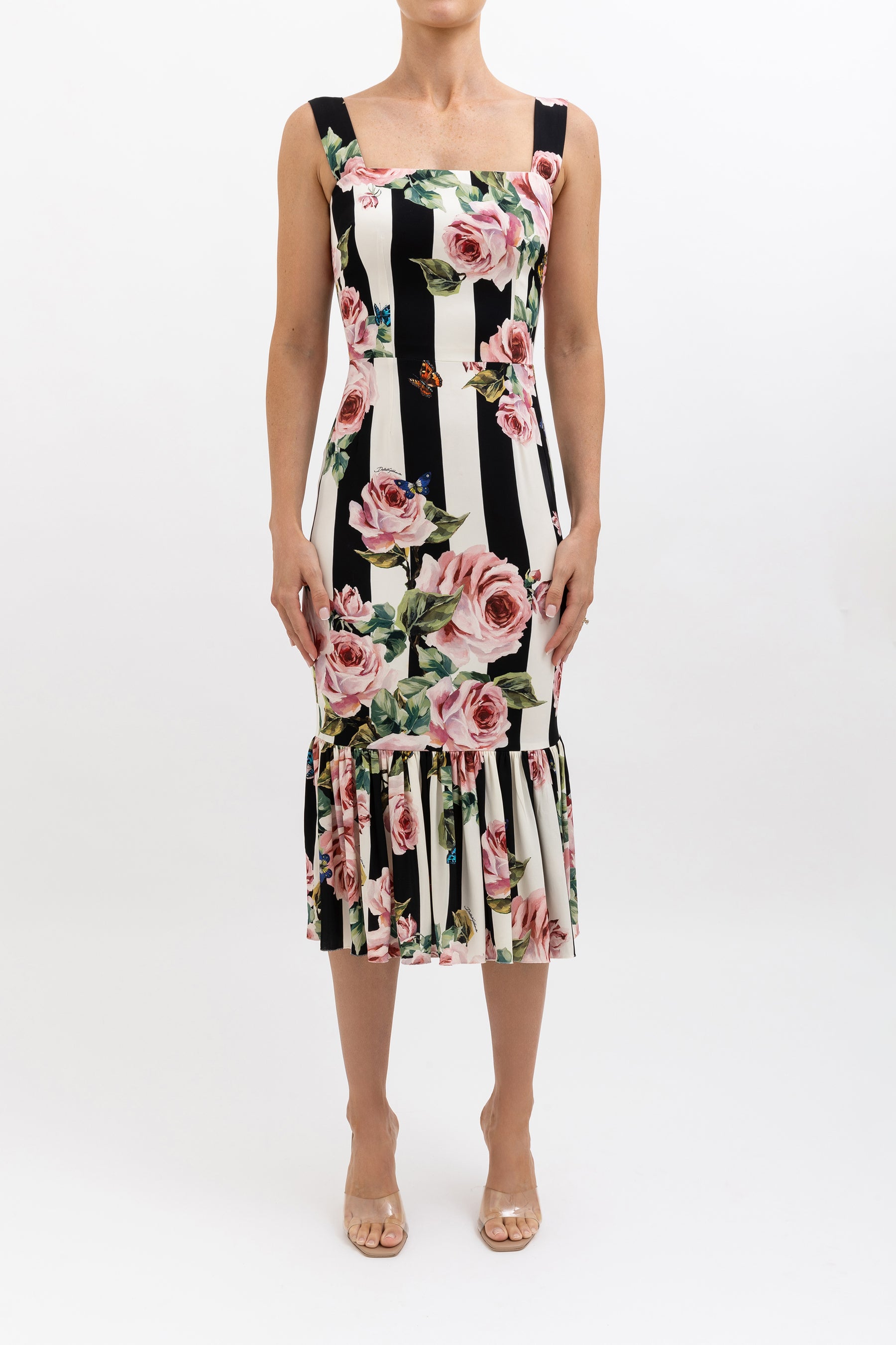 Striped Rose Print Dress