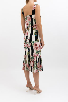 Striped Rose Print Dress