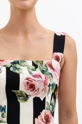 Striped Rose Print Dress