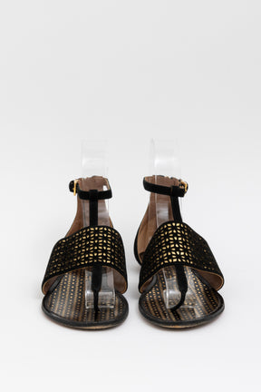 Suede And Gold Perforated Sandals