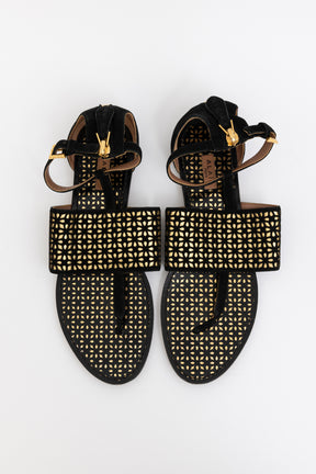 Suede And Gold Perforated Sandals