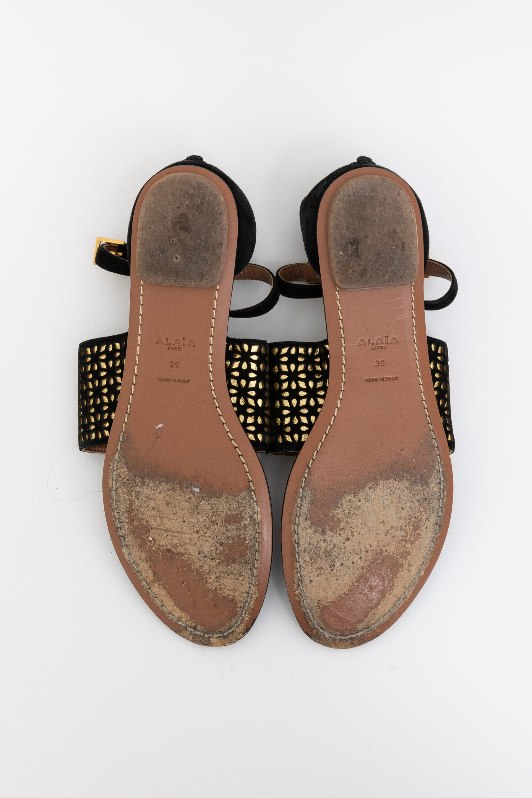 Suede And Gold Perforated Sandals