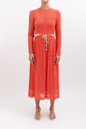 Allia Belted Crocheted Lace Maxi Dress