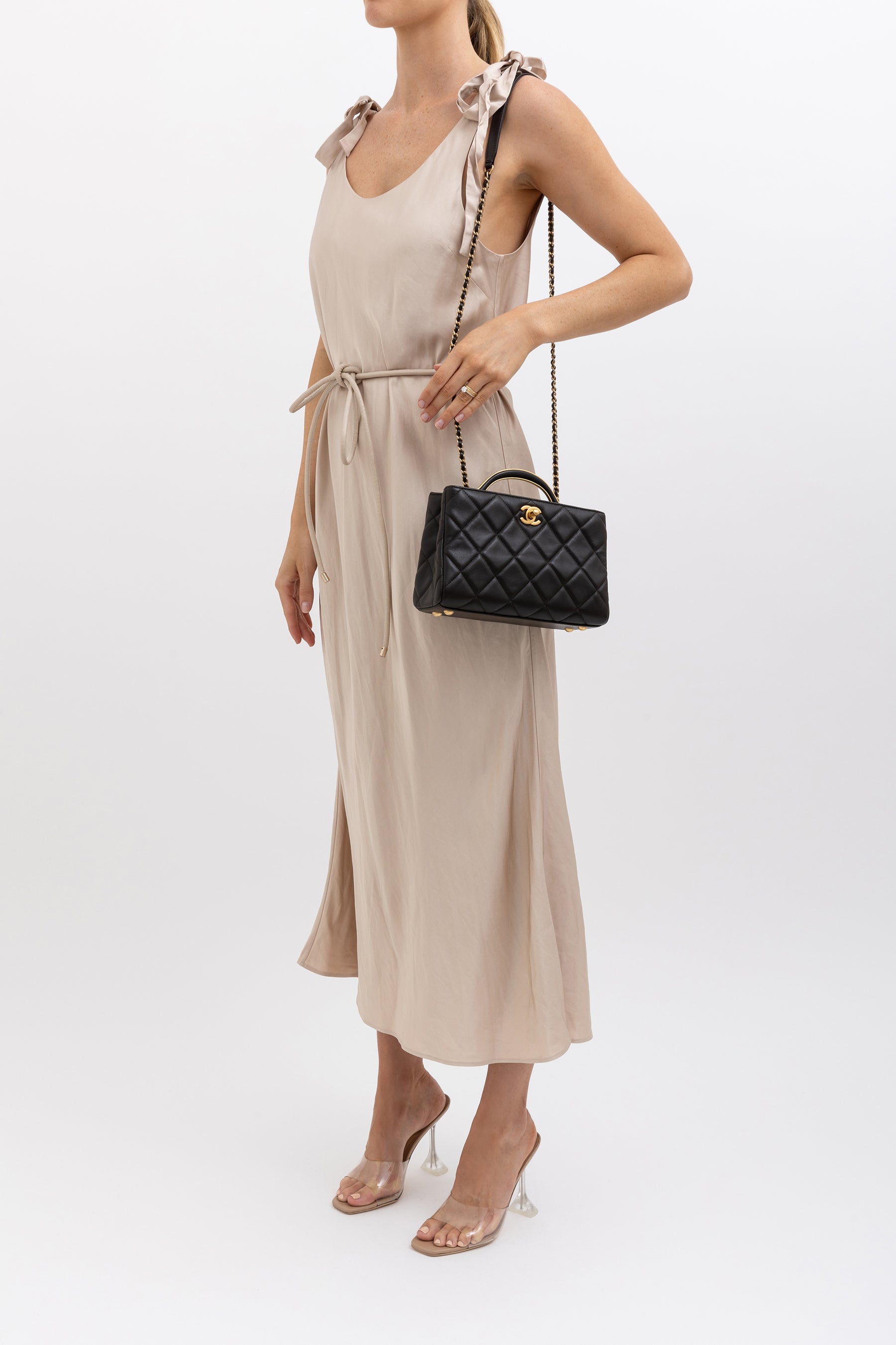 Satin Midi Dress with Tie