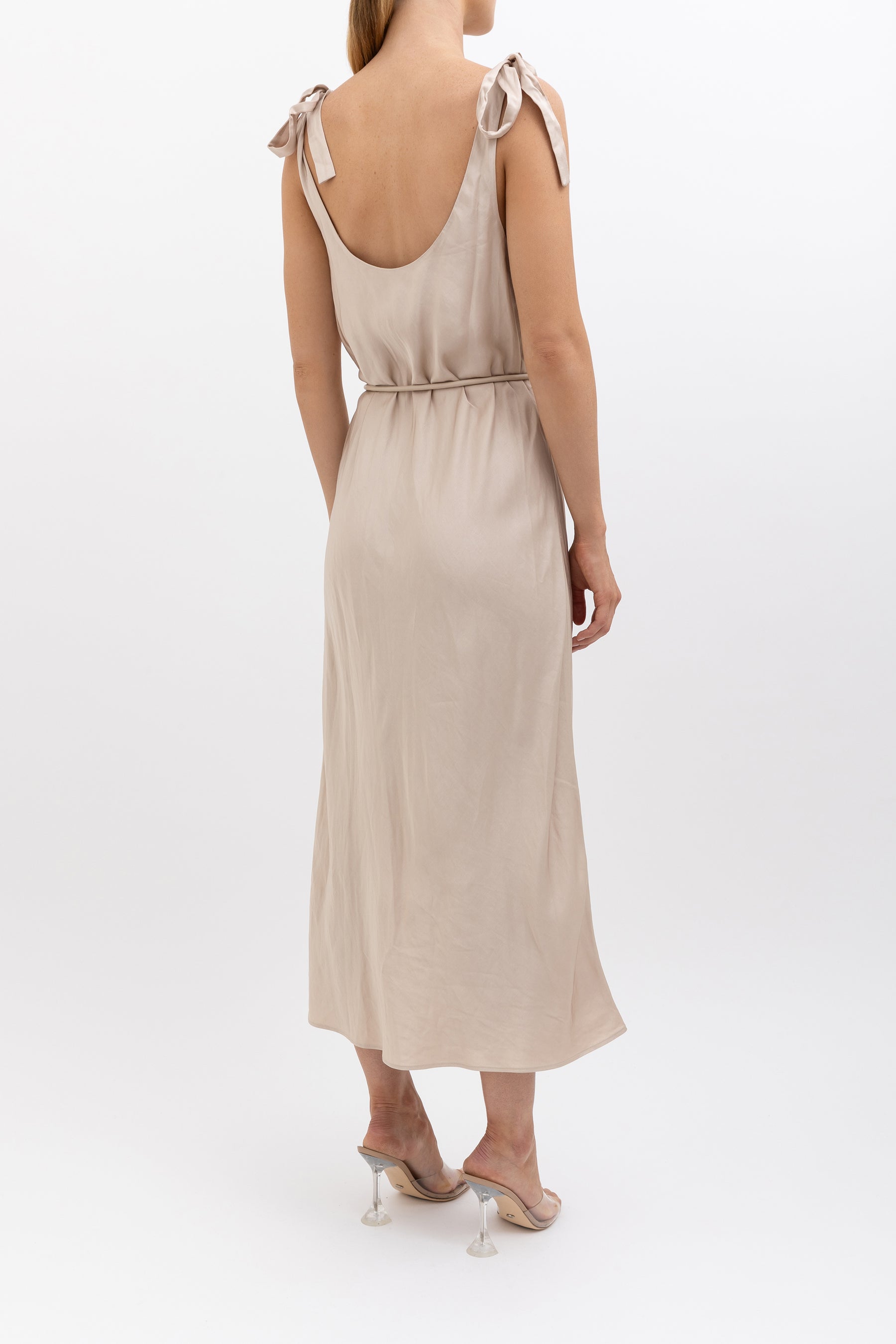 Satin Midi Dress with Tie