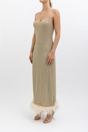 Lurex Feather Trim Midi Dress