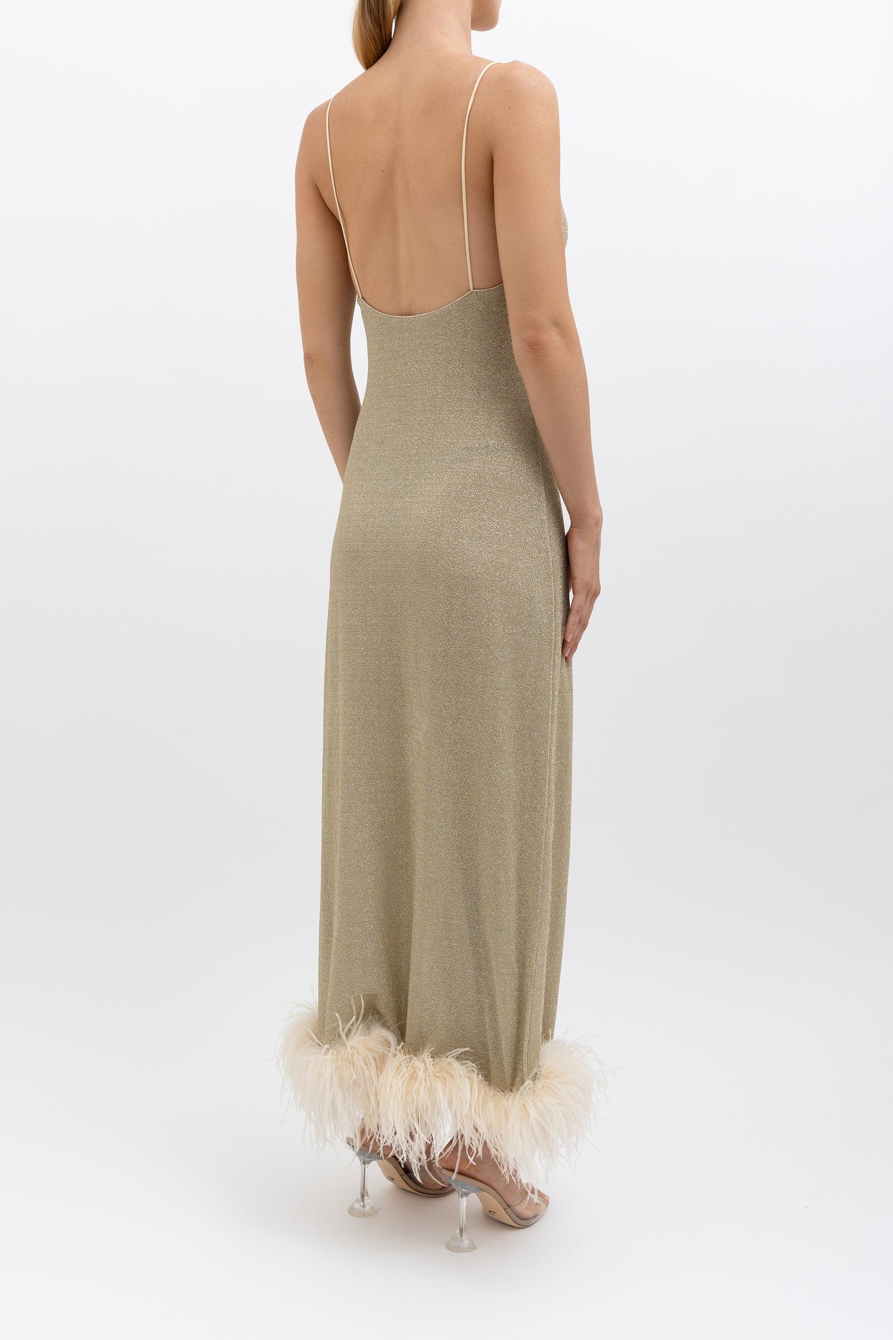 Lurex Feather Trim Midi Dress