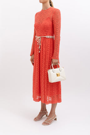 Allia Belted Crocheted Lace Maxi Dress