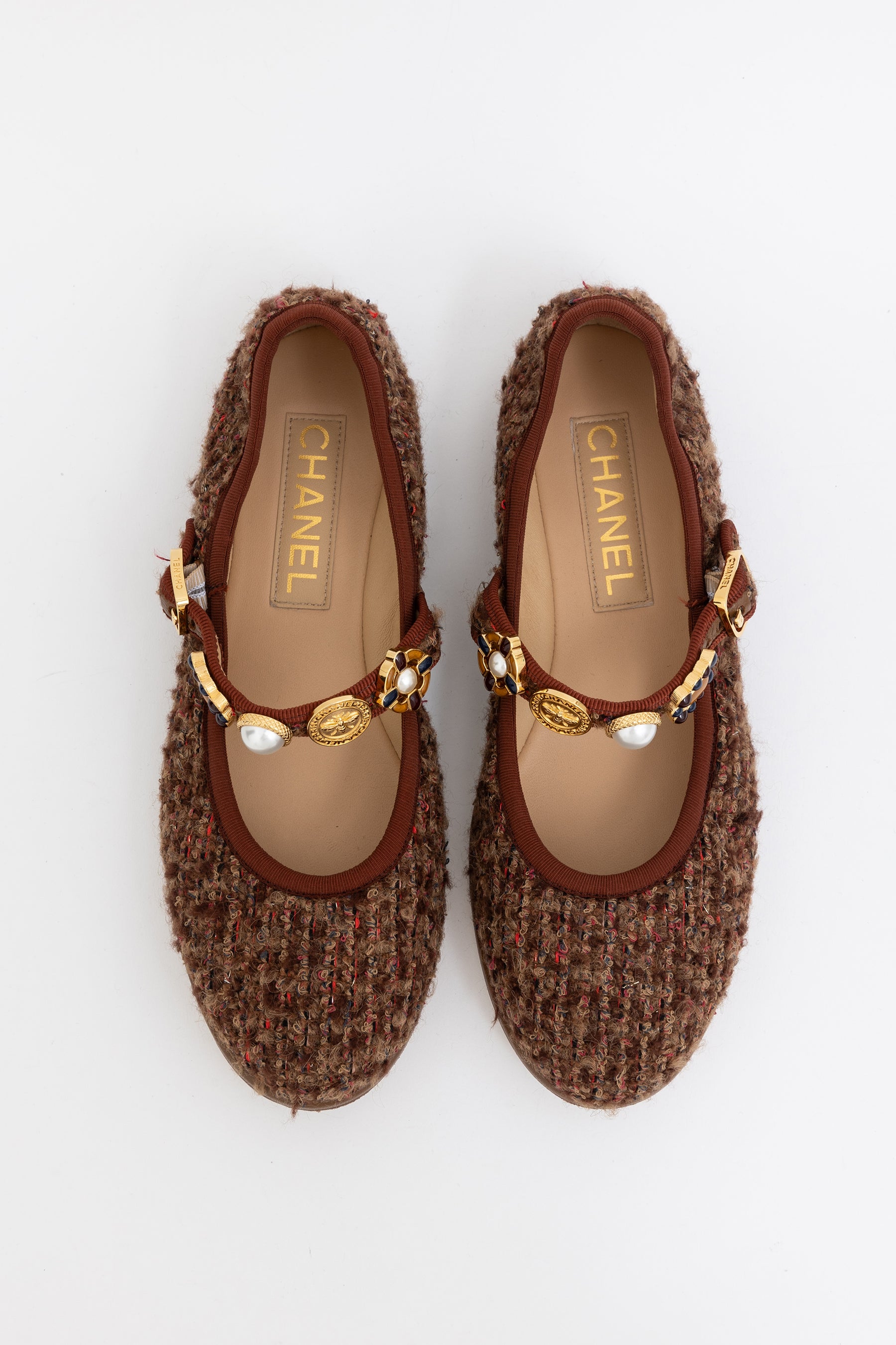 Tweed Embellished Mary Janes