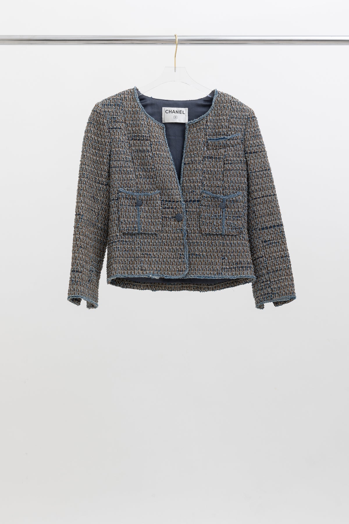 Tweed Collarless Cropped Jacket