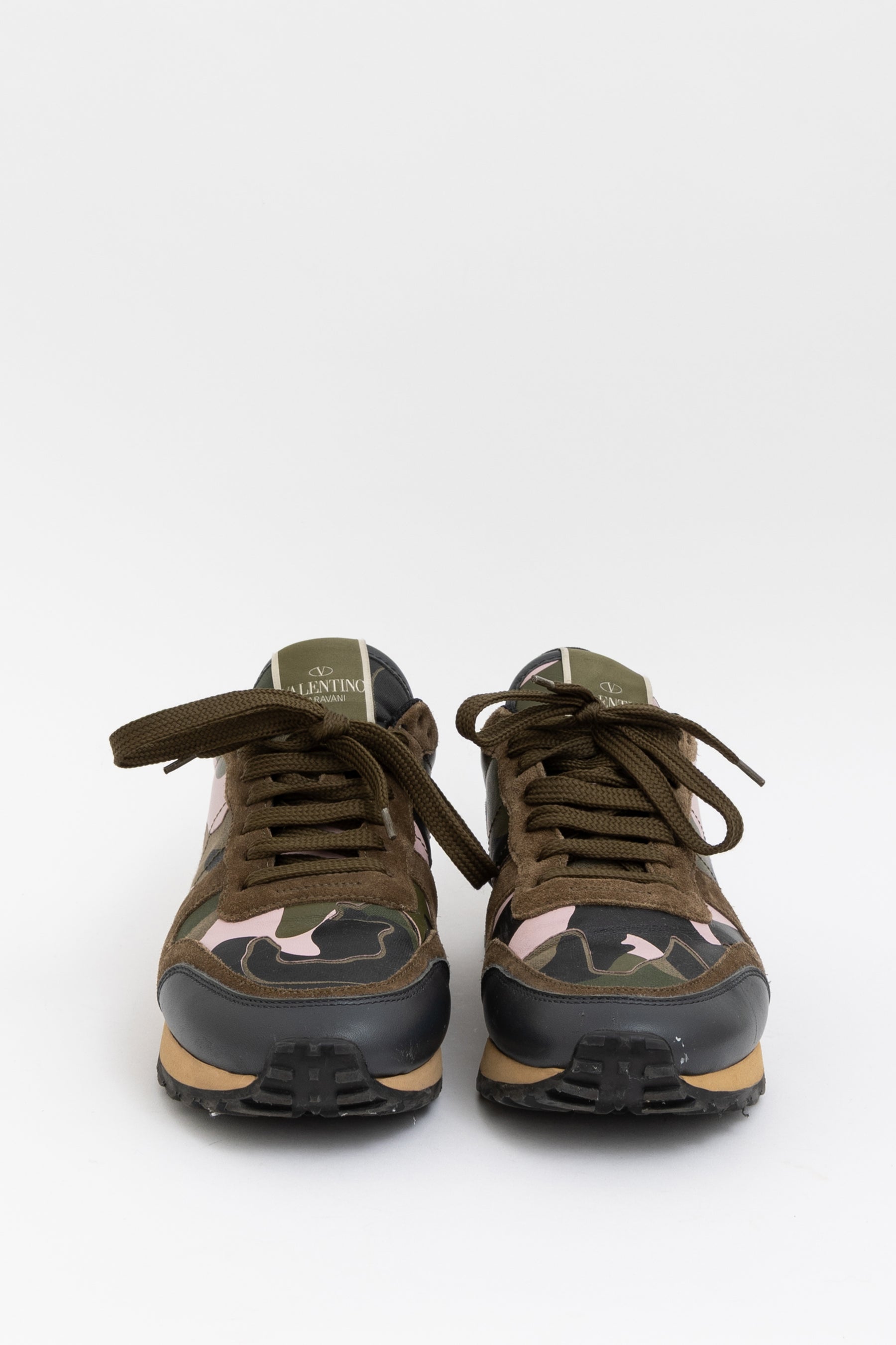 Valentino Khaki Camo Leather and Suede Sneakers