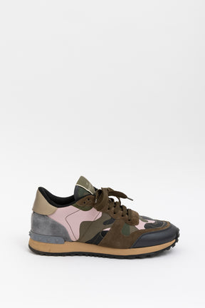 Valentino Khaki Camo Leather and Suede Sneakers