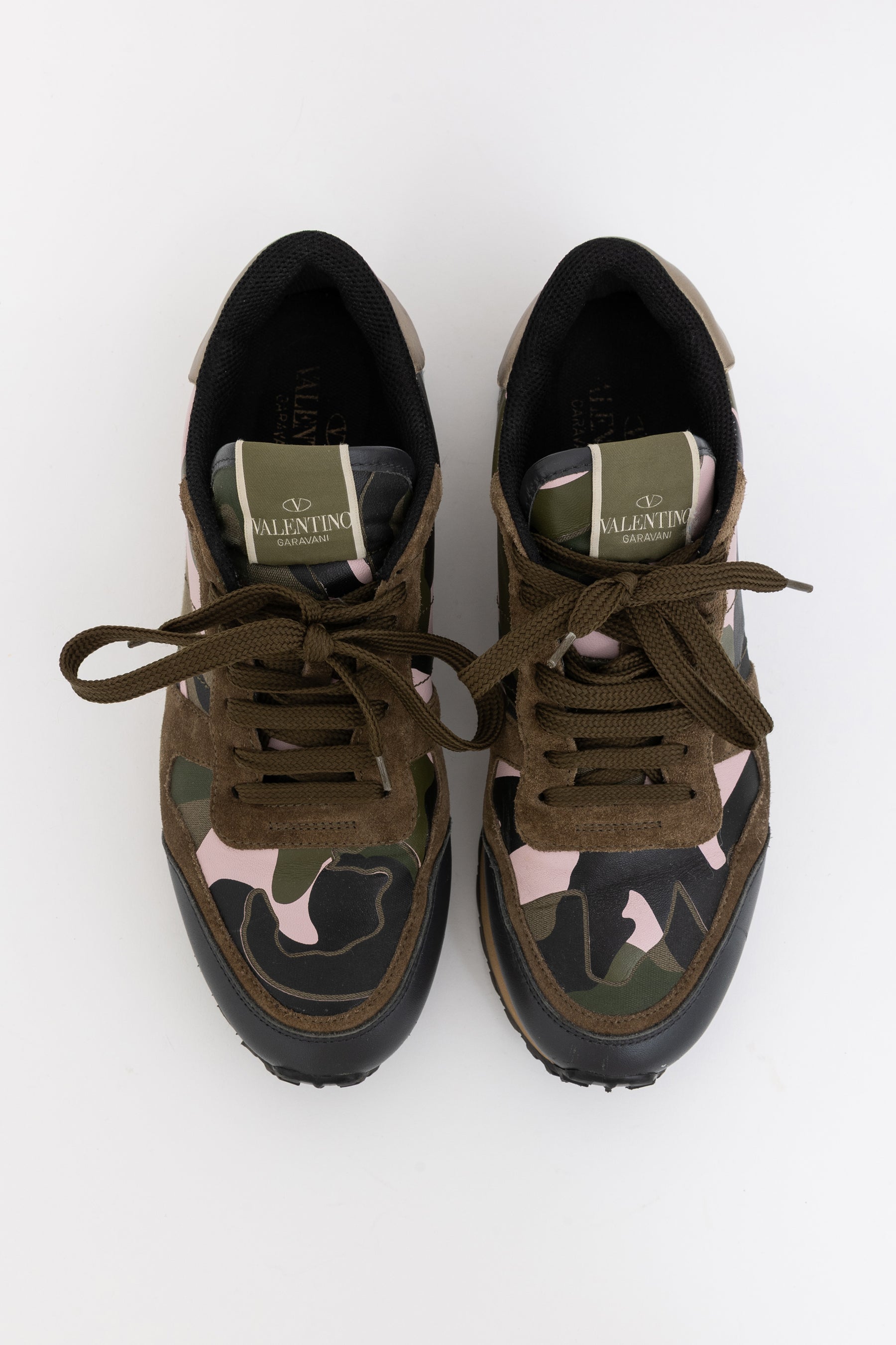 Valentino Khaki Camo Leather and Suede Sneakers