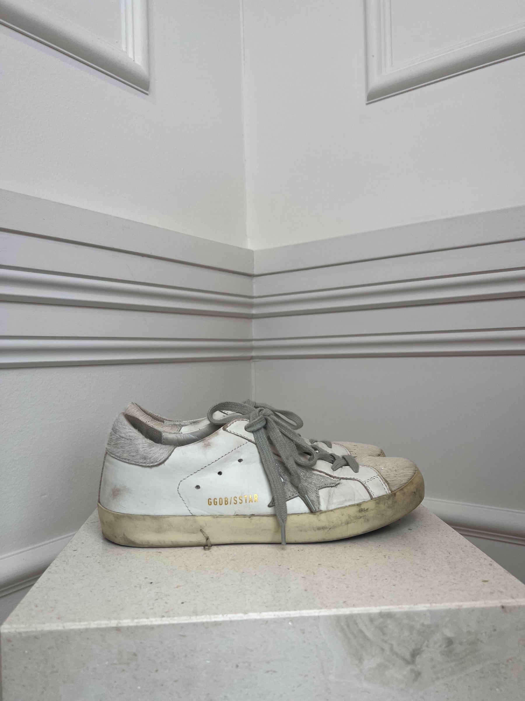 Golden Goose White Leather and Pony Superstar Sneakers, 39