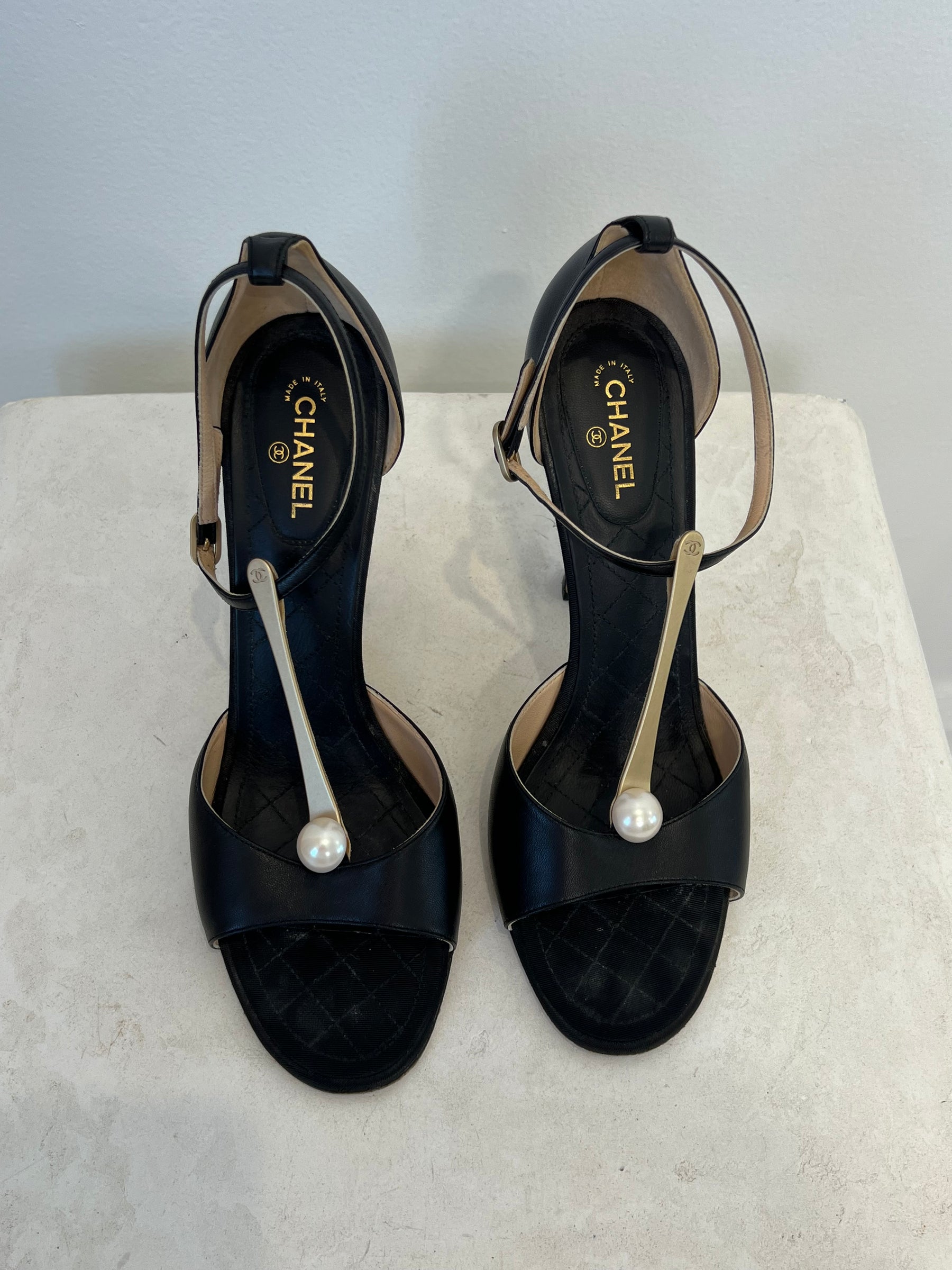 Chanel Black Pearl T Bar Pumps, 41 C