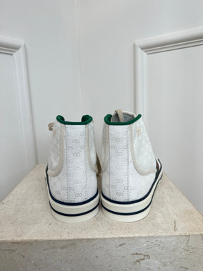 Gucci White Canvas Monogram High Top 'Tennis' Sneaker, 38