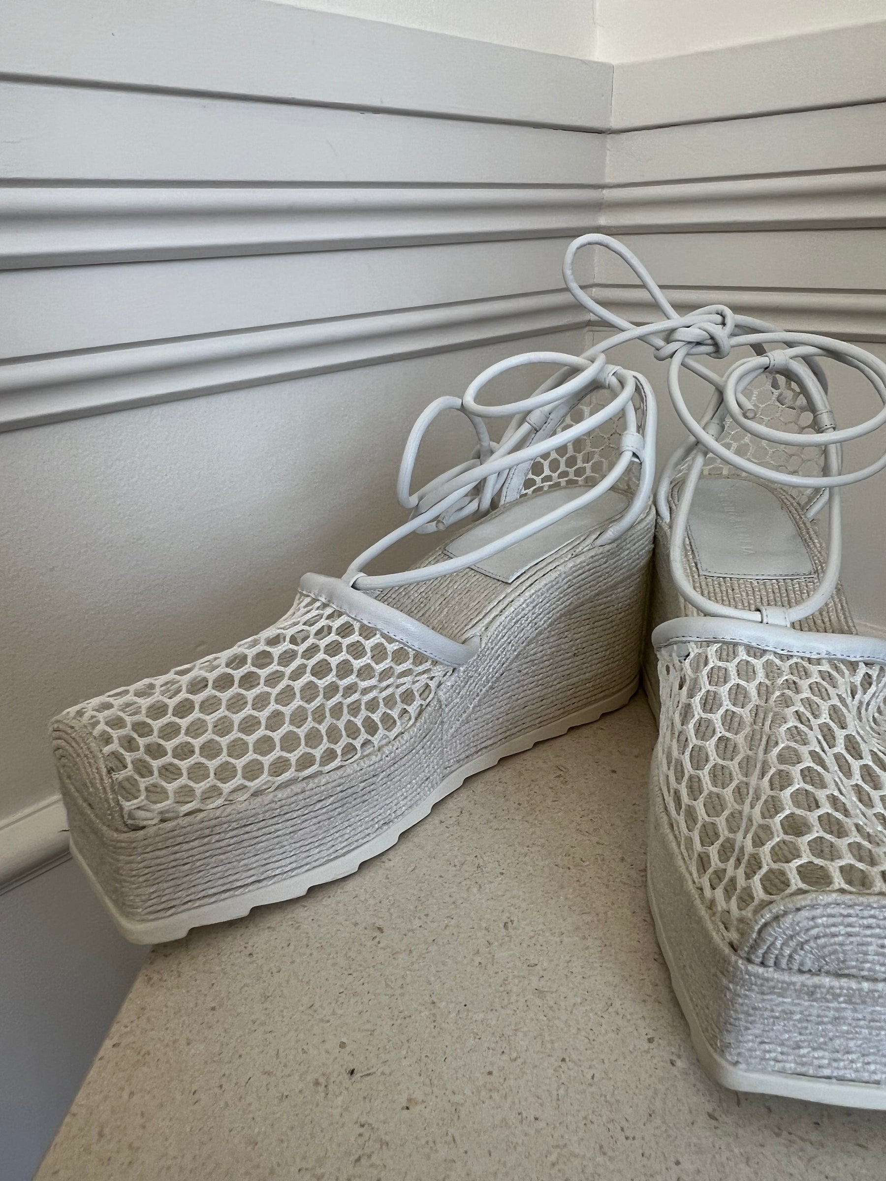 Bottega Veneta White Net Espadrille Wedge, 41