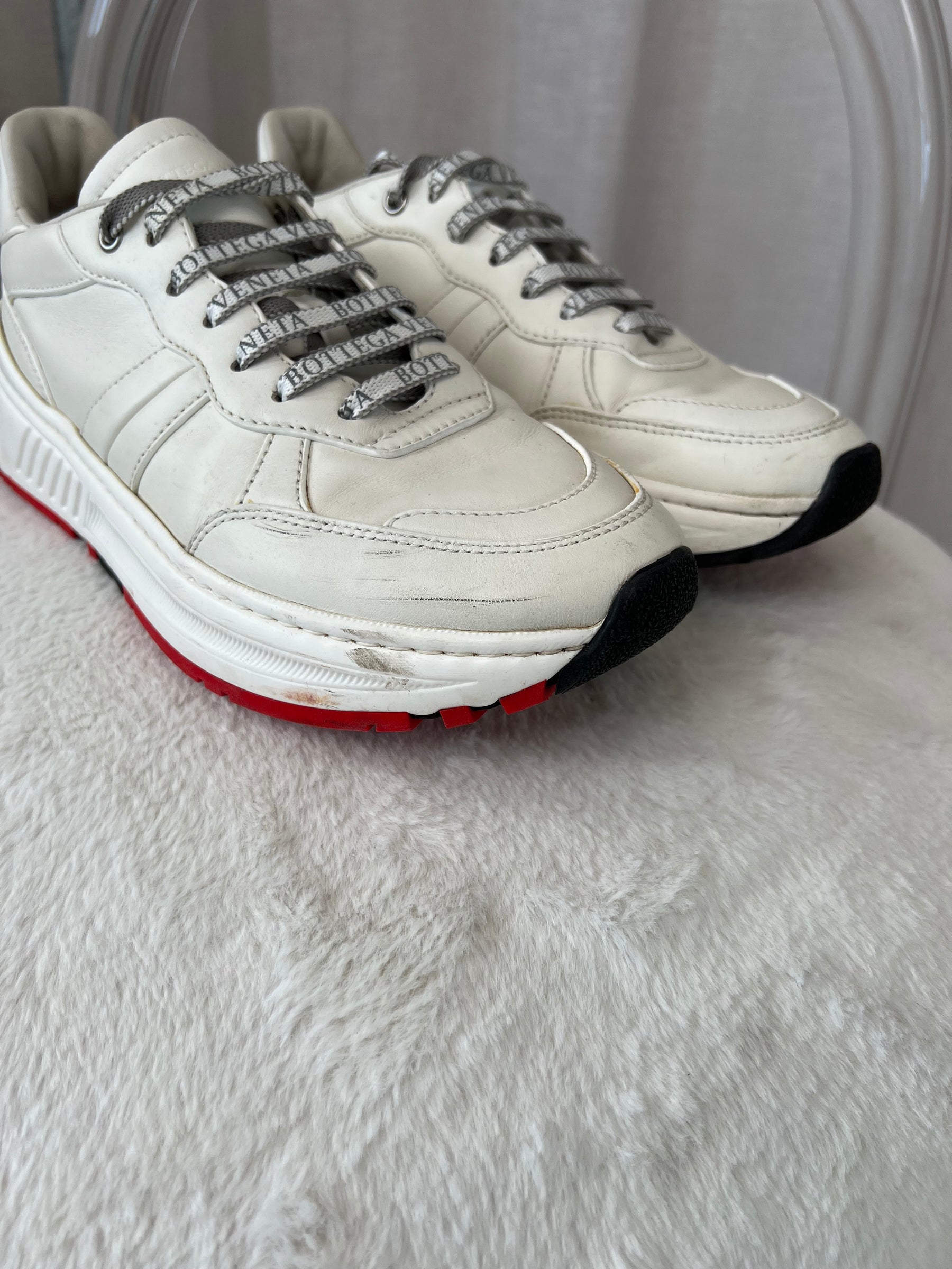 Bottega Veneta White Leather Logo Lace Sneaker, 41.5