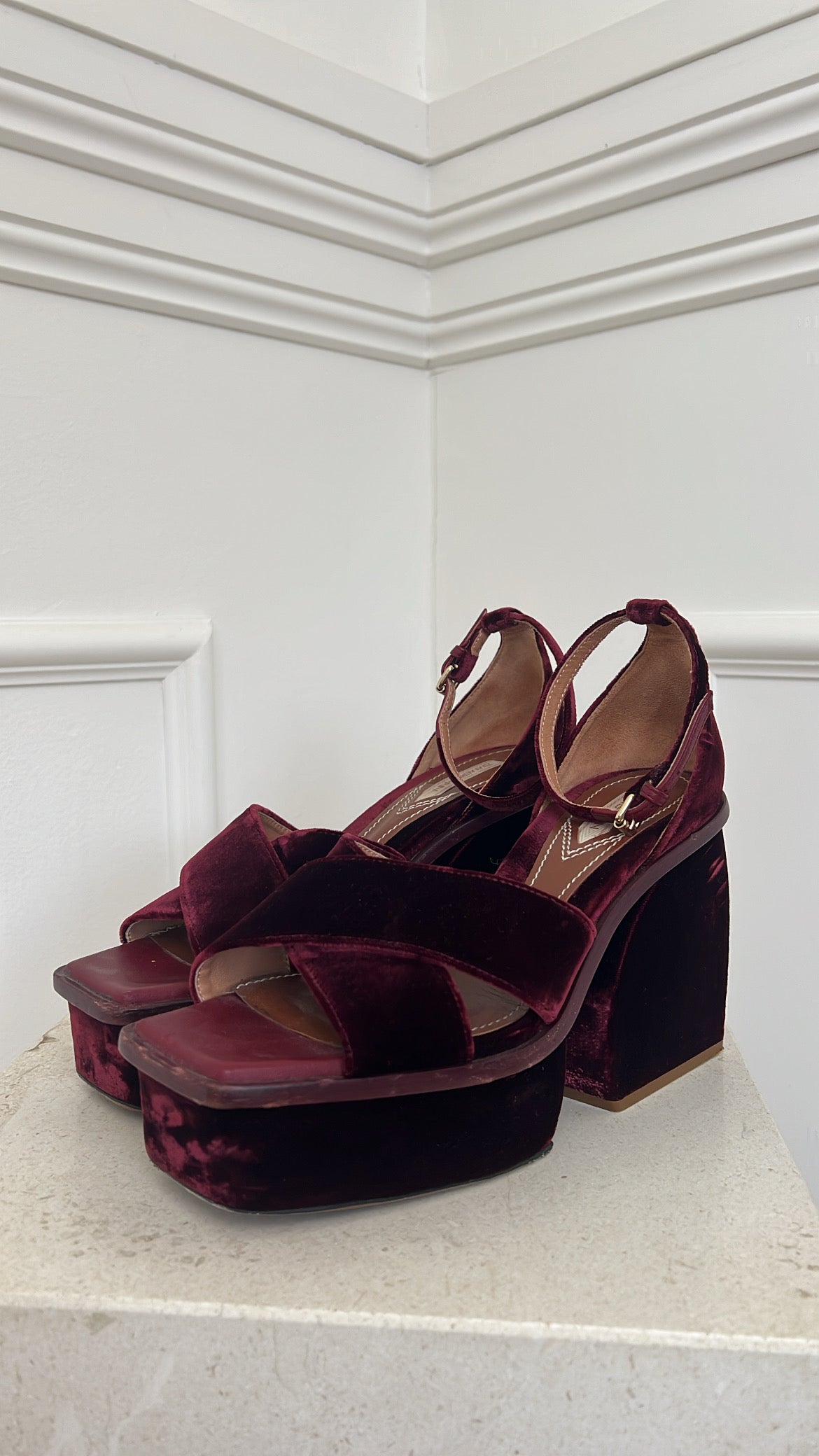 Zimmermann Maroon Velvet Chunky Platfrom Heels, 40