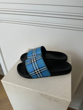 Burberry Blue Heritage Check Pool Slides, 41