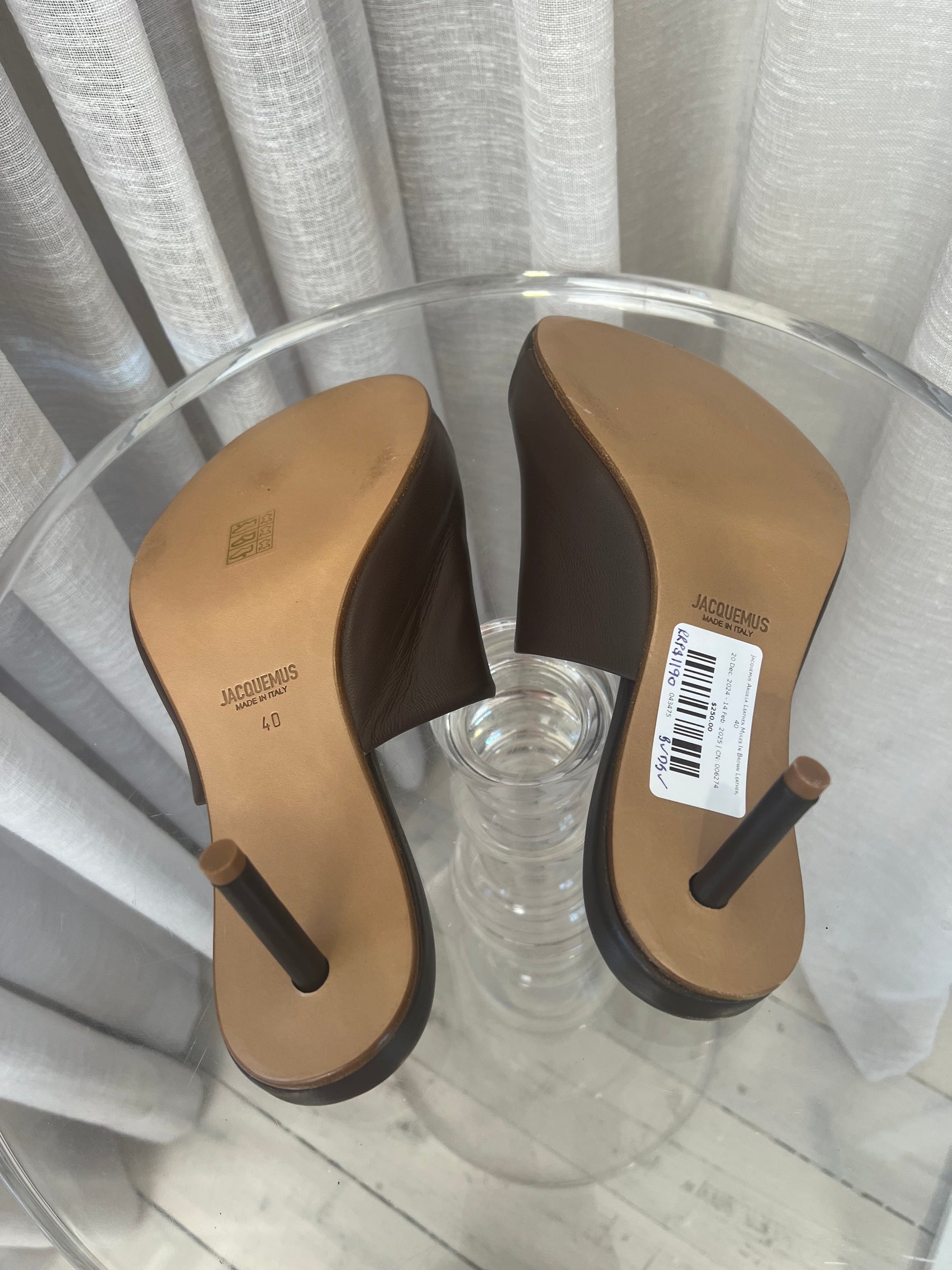 Jacquemus Argilla Leather Mules In Brown Leather, 40