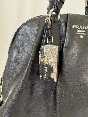 Prada Black Soft Leather Top Handle Bowling Bag