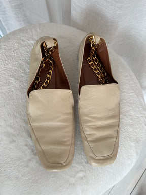 By Far Cream Loafer with Gold Chain Anklet, 41