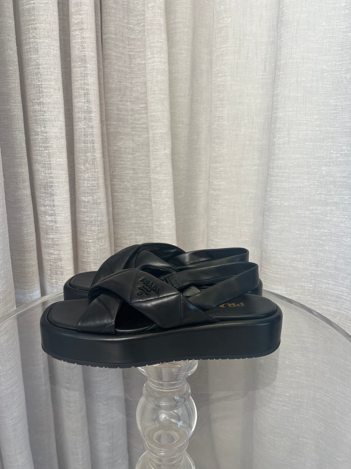 Prada Black Quilted Platform Sandals, 39.5