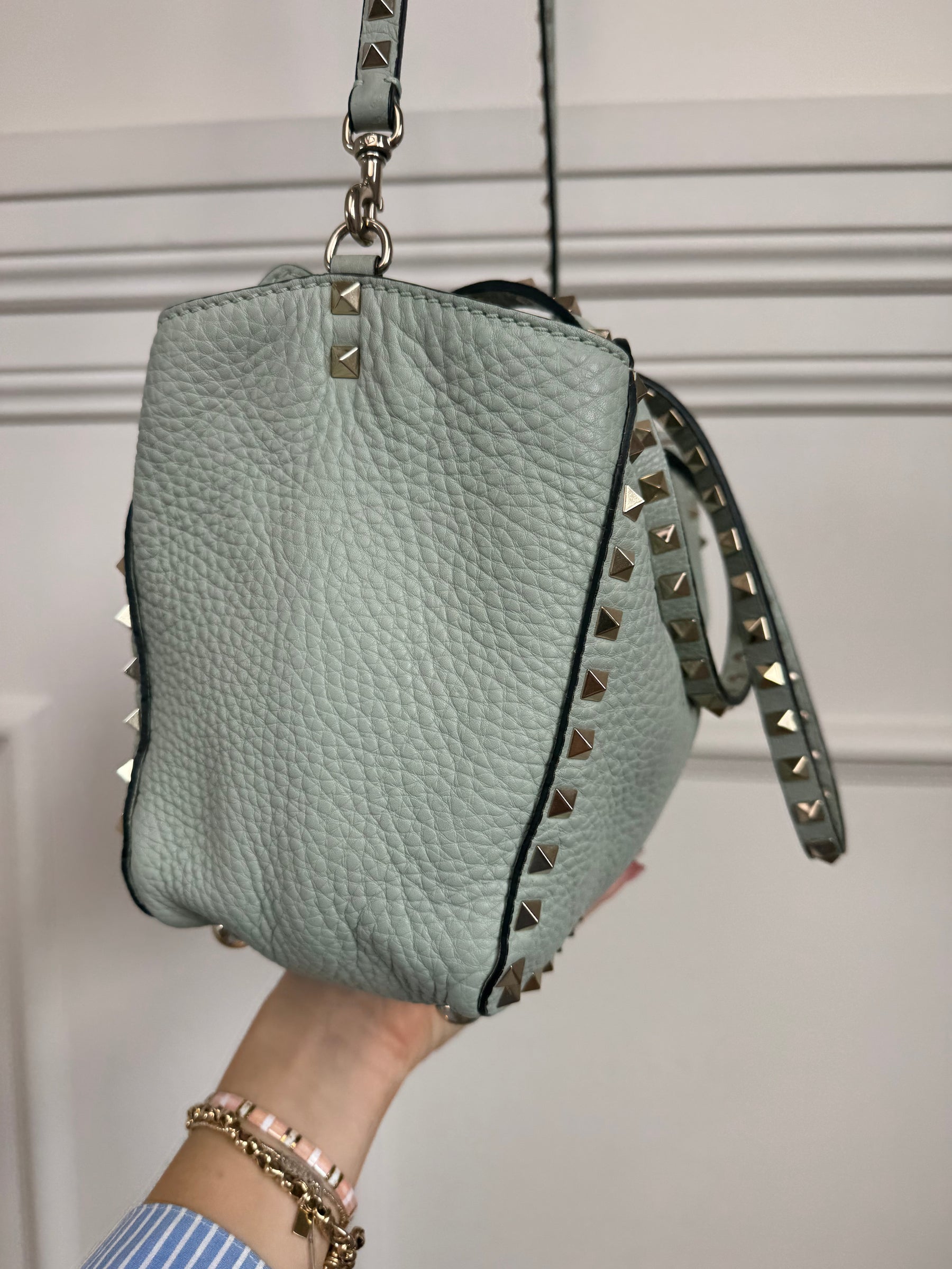 Valentino Garavani Sea-foam Leather Small Rockstud Tote