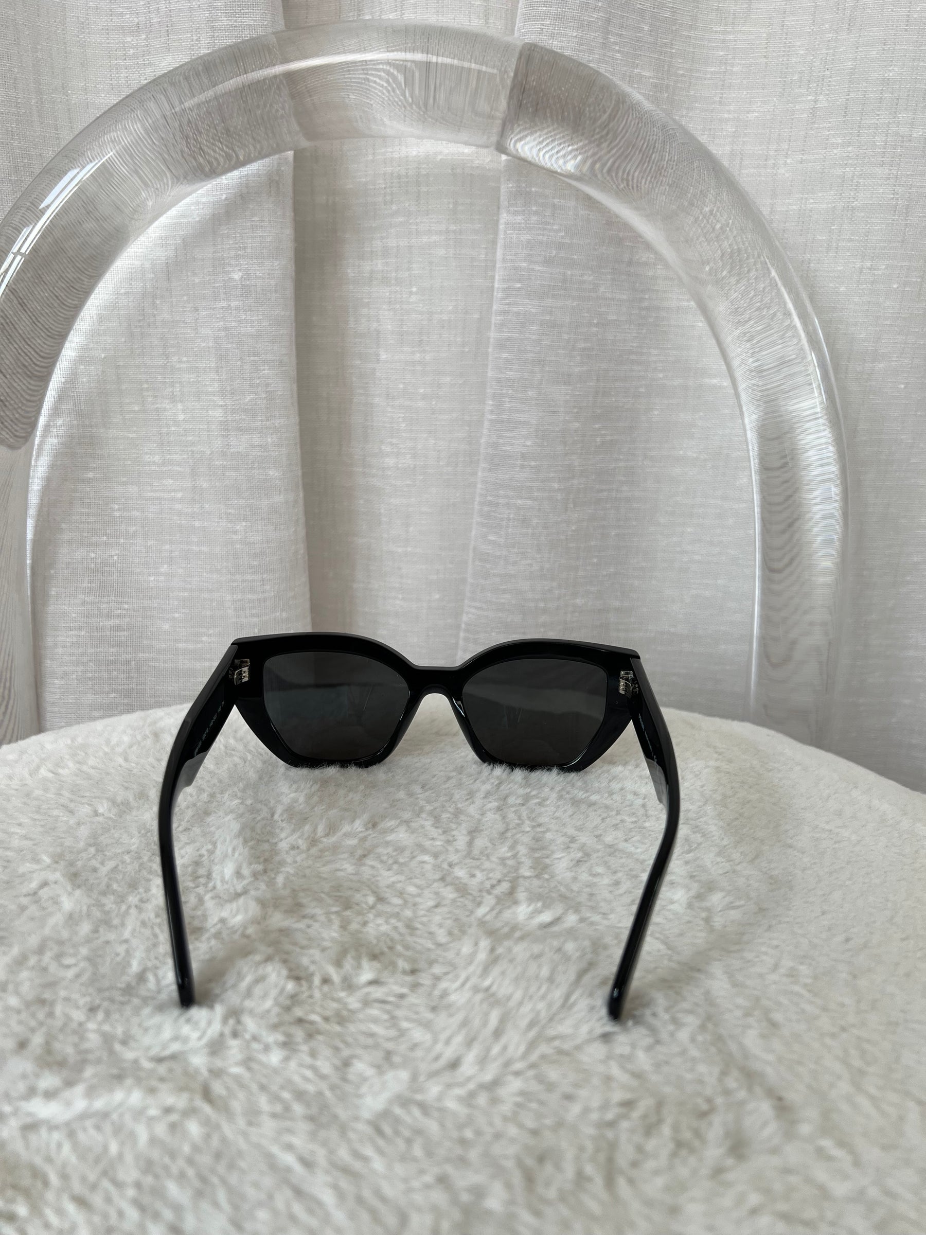 Prada Black Geometric Cat Eye Logo Sunglasses